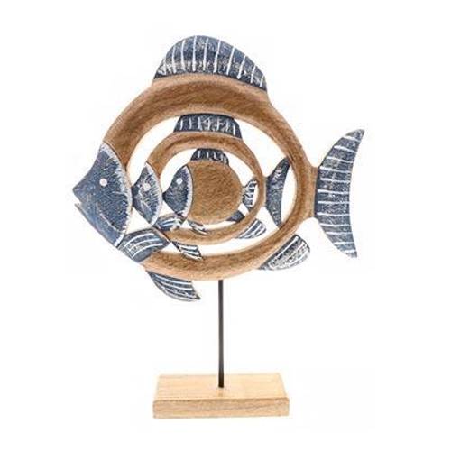 Fisch Holz auf Standard blau D46cm H61cm