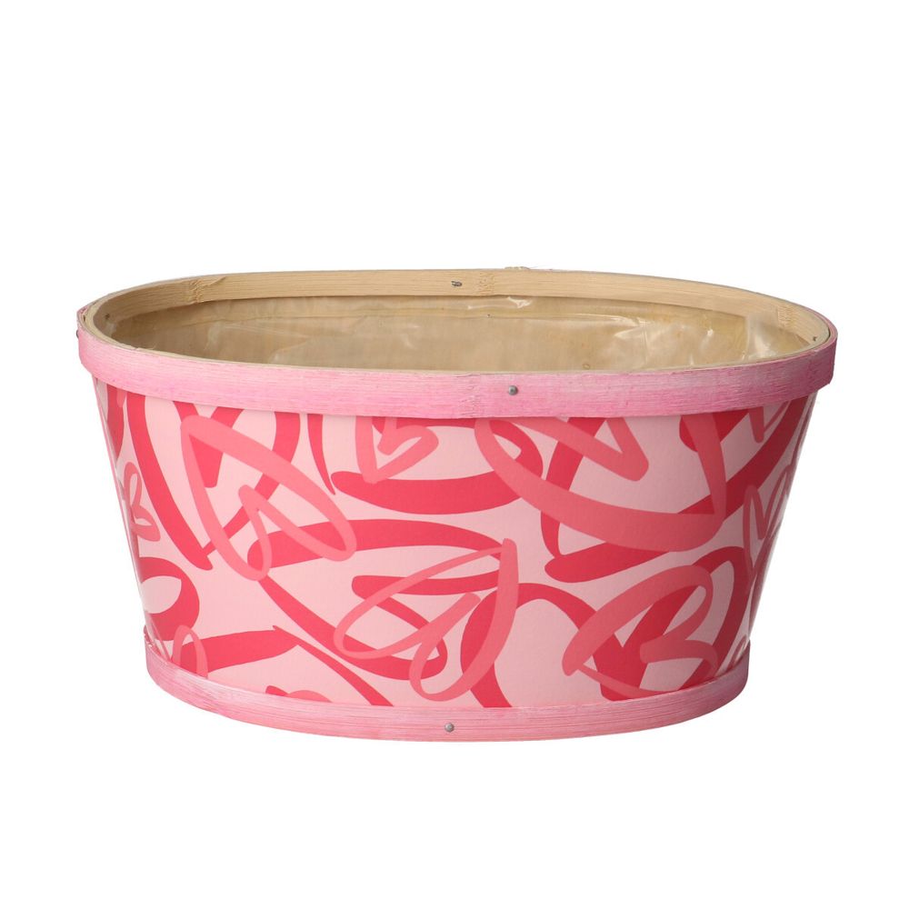 Holz Übertopf Herz rosa 22x18x11cm