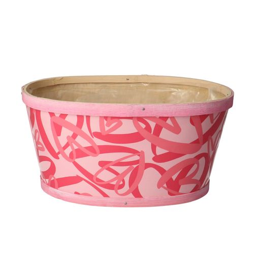 Holz Übertopf Herz rosa 22x18x11cm