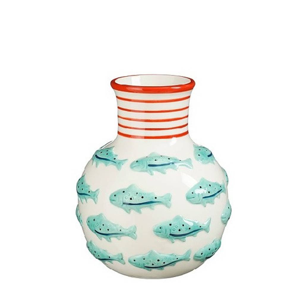 Keramik Vase Fishes hell blau D16cm H19cm