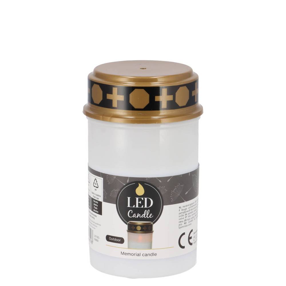 LED Grabkerze weiss 08x08x13cm