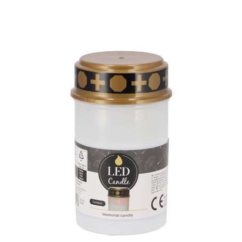 LED Grabkerze weiss 08x08x13cm