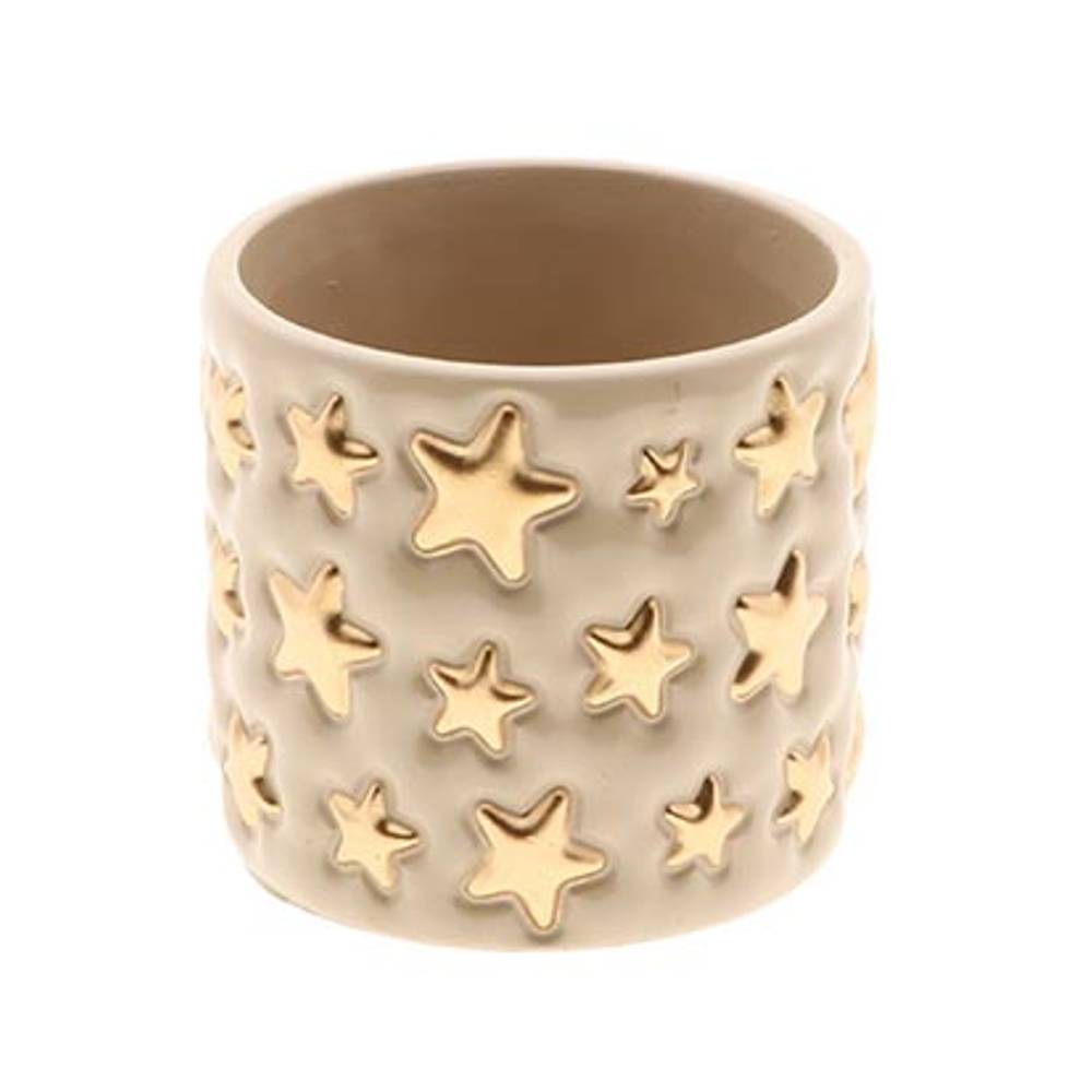 Keramik Übertopf Starry creme/gold D13.5cm H12.5cm