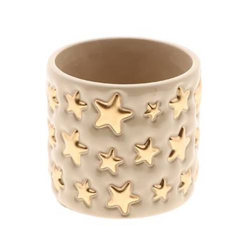 Keramik Übertopf Starry creme/gold D13.5cm H12.5cm