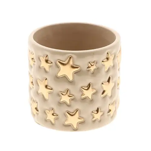 Keramik Übertopf Starry creme/gold D13.5cm H12.5cm