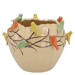 Keramik Übertopf Vogel Sand creme 19x19x15cm 
