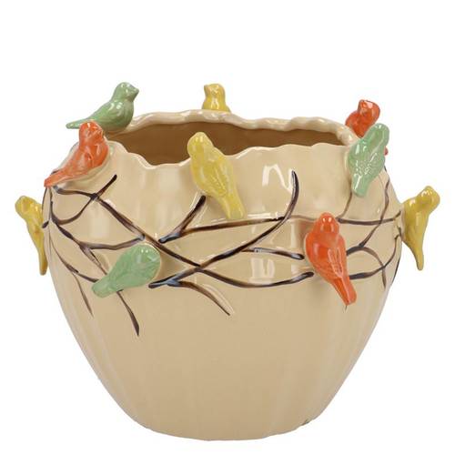 Keramik Übertopf Vogel Sand creme 19x19x15cm 
