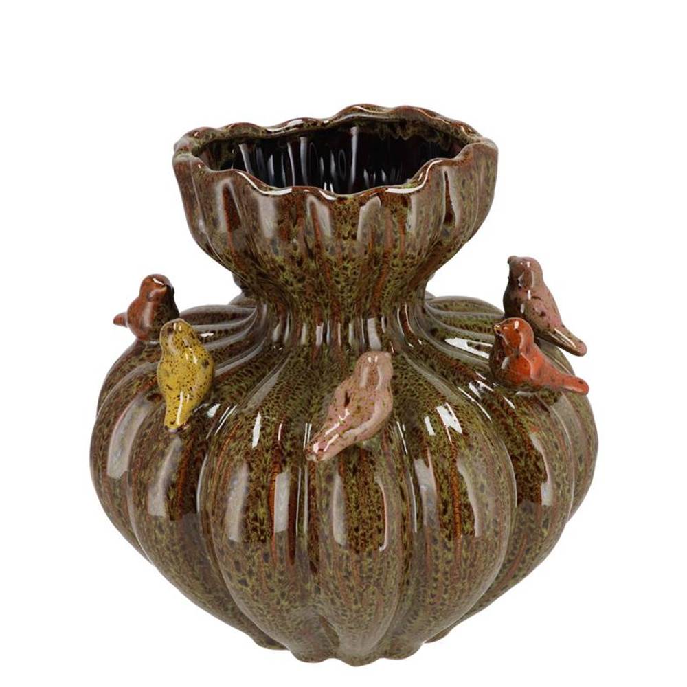 Keramik Vase Vogel Wild braun 22x22x21cm