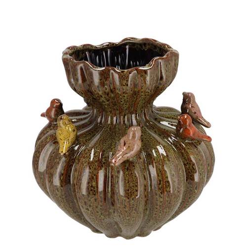 Keramik Vase Vogel Wild braun 22x22x21cm