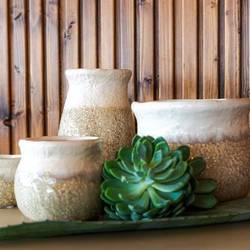 Keramik Übertopf Strand hell braun D15cm H13cm