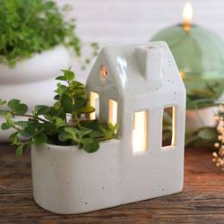 Keramik Topf/Teelicht Haus creme 13x07x14cm