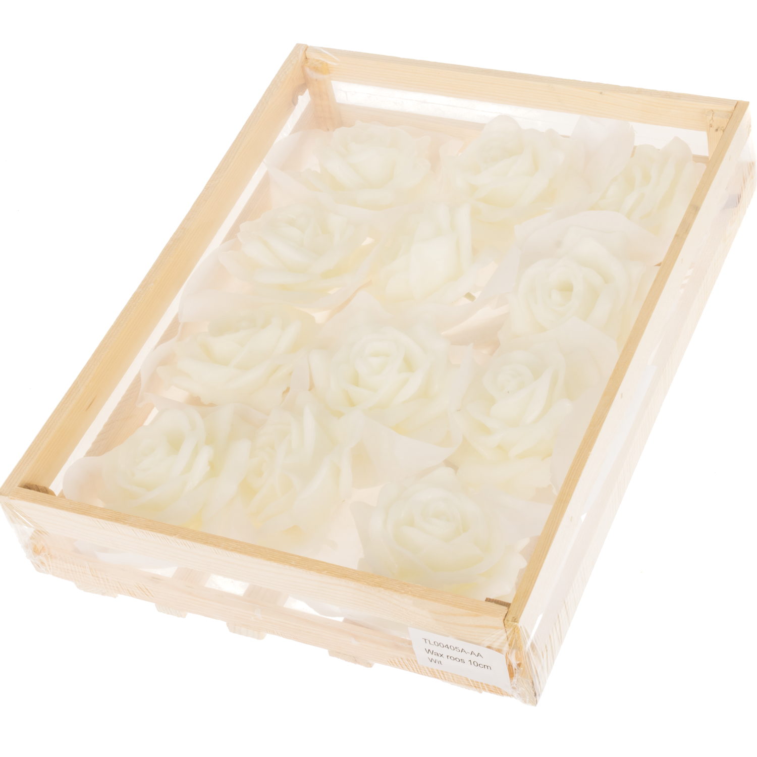 Seiden Wachs Rose im Kiste weiss D10-12cm