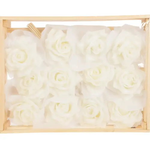Seiden Wachs Rose im Kiste weiss D10-12cm