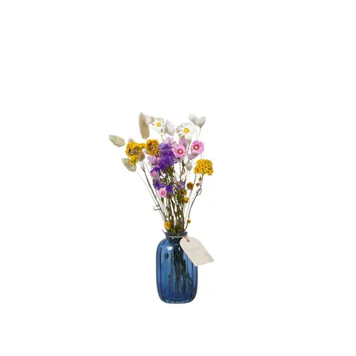 Trockenblumenstrauss + Glas Vase Rund