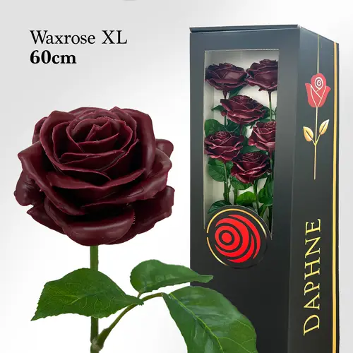 Plastik Wachs Rose auf Stiel bordeaux L60cm