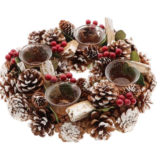 Teelichthalter Frostberry braun/rot D30cm H09cm