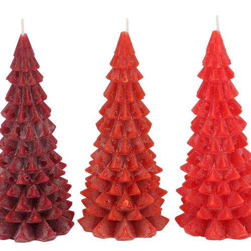 Kerze Baum Frosty mix rot 09x20cm