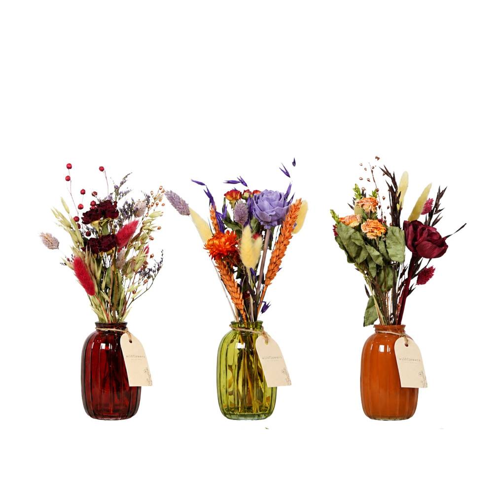 Trockenblumenstrauss mix +Glas Vase Autumn 07x30cm