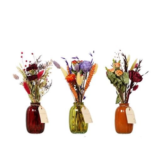 Trockenblumenstrauss mix +Glas Vase Autumn 07x30cm