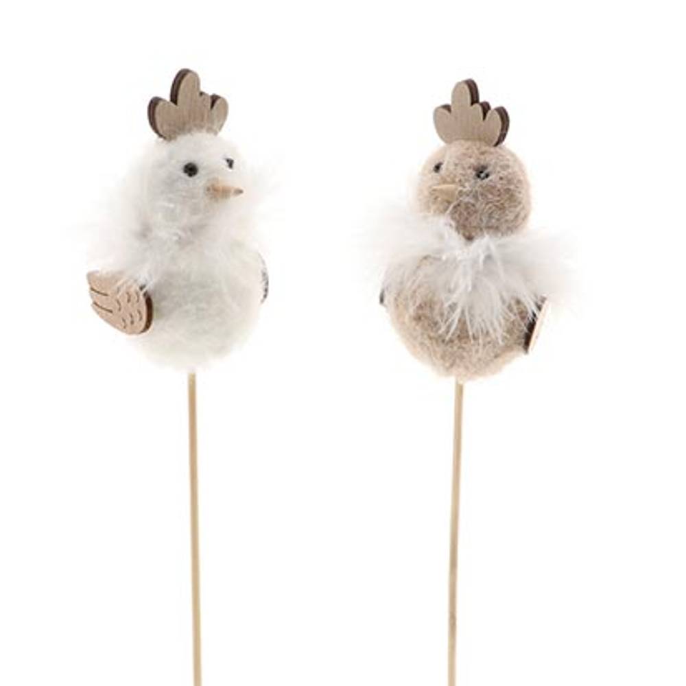 Huhn auf Stab 2/Set braun/weiss D05.5cm L35cm