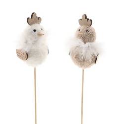 Huhn auf Stab 2/Set braun/weiss D05.5cm L35cm