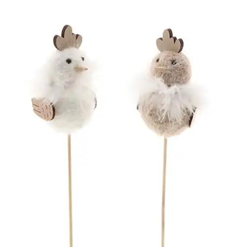 Huhn auf Stab 2/Set braun/weiss D05.5cm L35cm