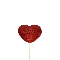 Herz Glitzer auf Stab rot L12cm D07cm