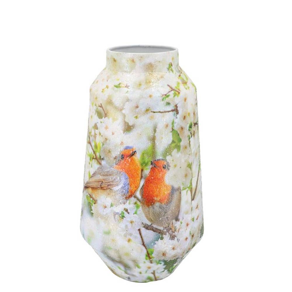 Eisen Vase April Vogel weiss 26x26x46cm