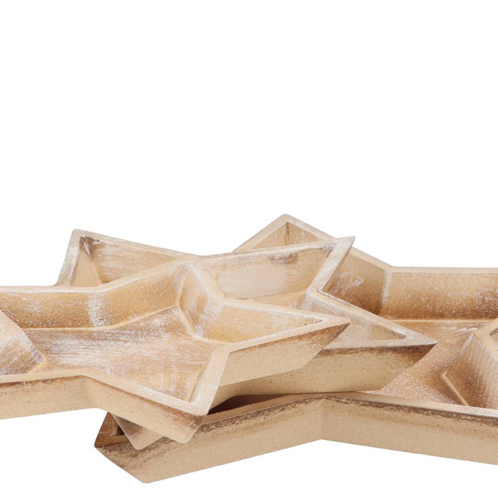 Stern holz Tablett weiss Set von 3