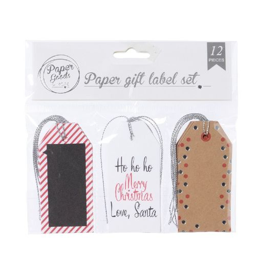 Etiketten Merry Christmas mix 4x8.5cm 12st