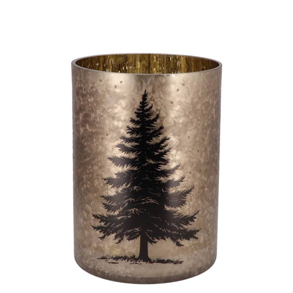 Glas Teelicht Ruby Baum gold 10×13cm