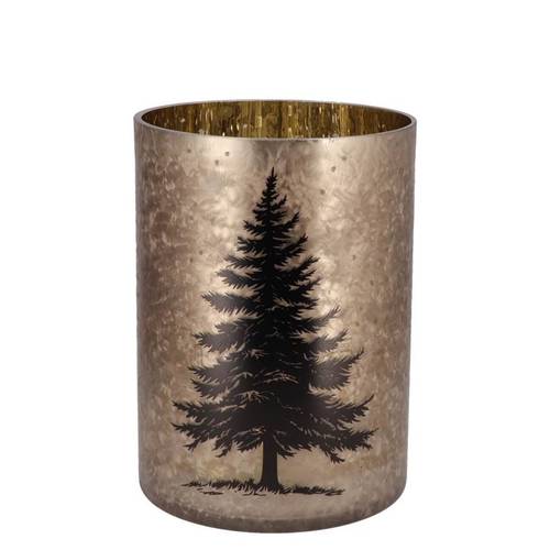 Glas Teelicht Ruby Baum gold 10×13cm