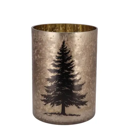 Glas Teelicht Ruby Baum gold 10×13cm