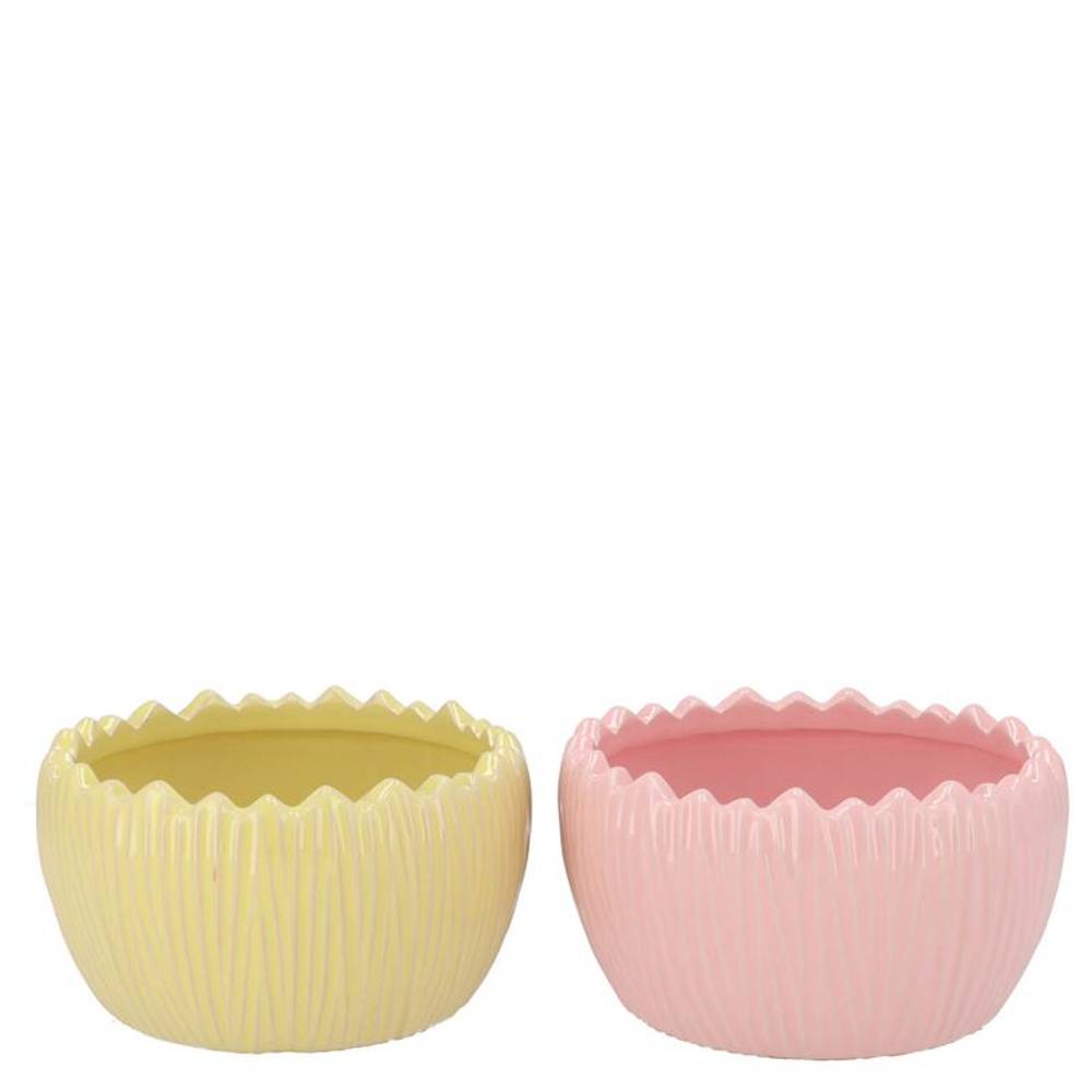 Keramik Übertopf Ella Rund mix rosa/gelb 16x16x09cm