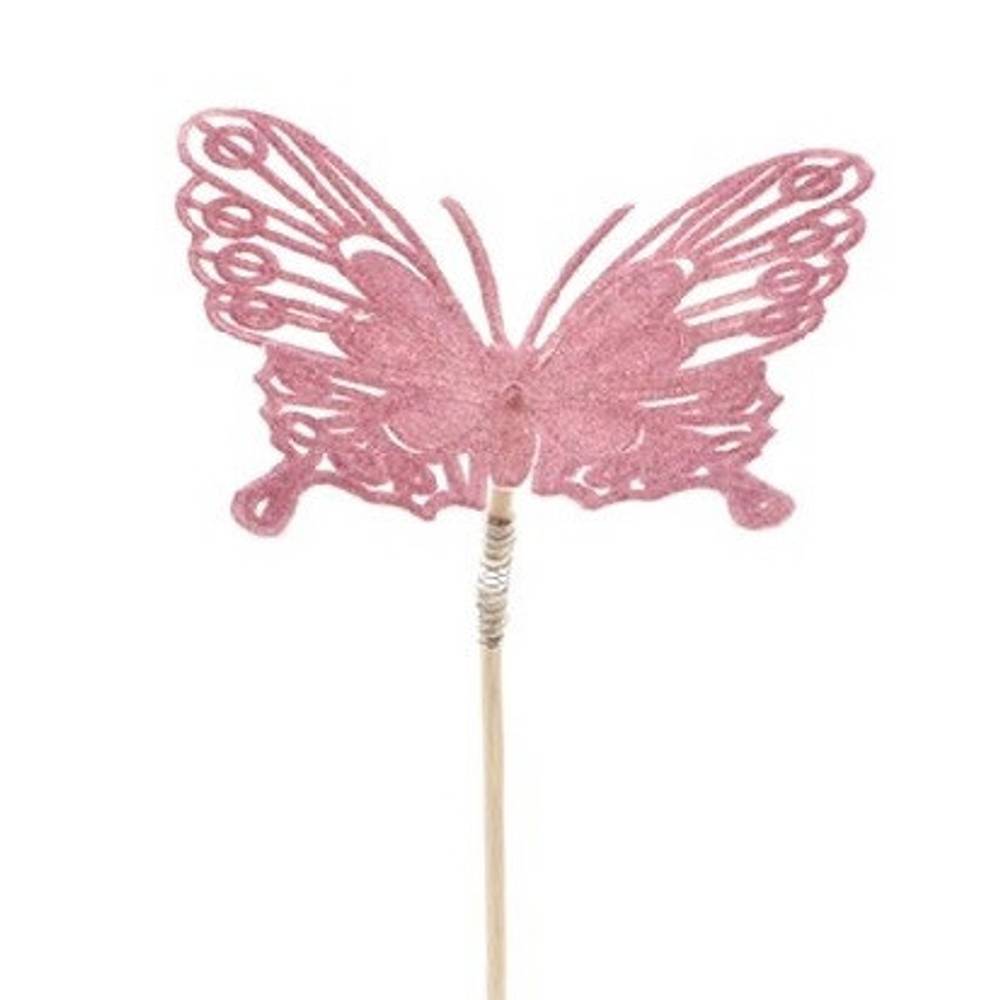 Schmetterling auf Stab Flock rosa L50cm 08cm