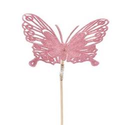 Schmetterling auf Stab Flock rosa L50cm 08cm