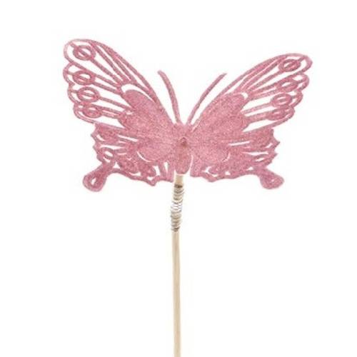 Schmetterling auf Stab Flock rosa L50cm 08cm