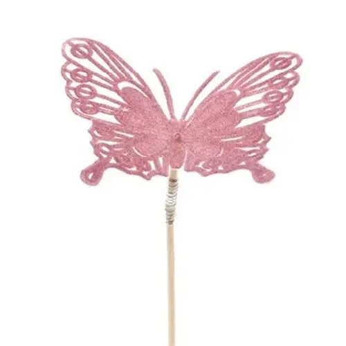 Schmetterling auf Stab Flock rosa L50cm 08cm