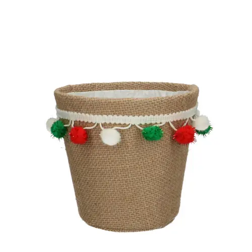 Stoff Übertopf Pompon braun D13.5cm H13cm 