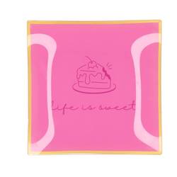 Teller Viereck Life Is Sweet rosa 18x18x02cm