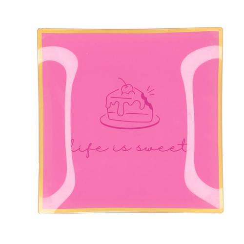 Teller Viereck Life Is Sweet rosa 18x18x02cm