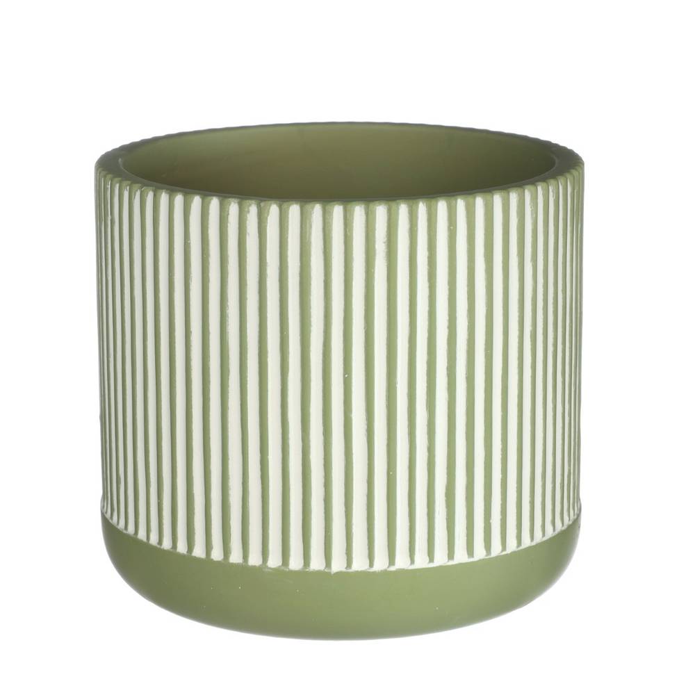 Keramik Übertopf Lines grün D14cm H12.5cm