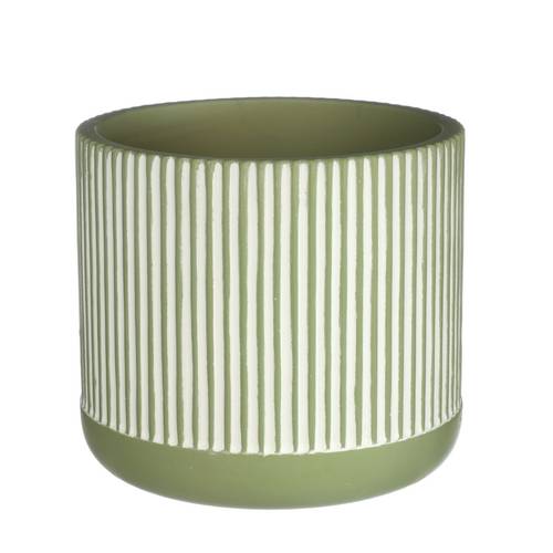 Keramik Übertopf Lines grün D14cm H12.5cm