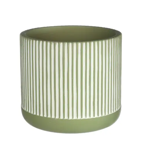 Keramik Übertopf Lines grün D14cm H12.5cm