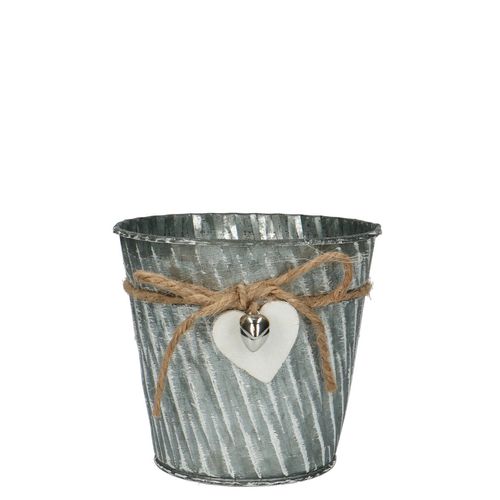 Zink Übertopf Herz grau D16cm H15cm