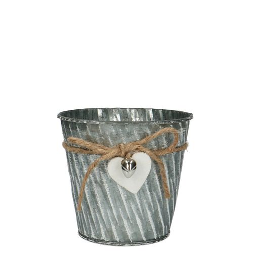 Zink Übertopf Herz grau D16cm H15cm