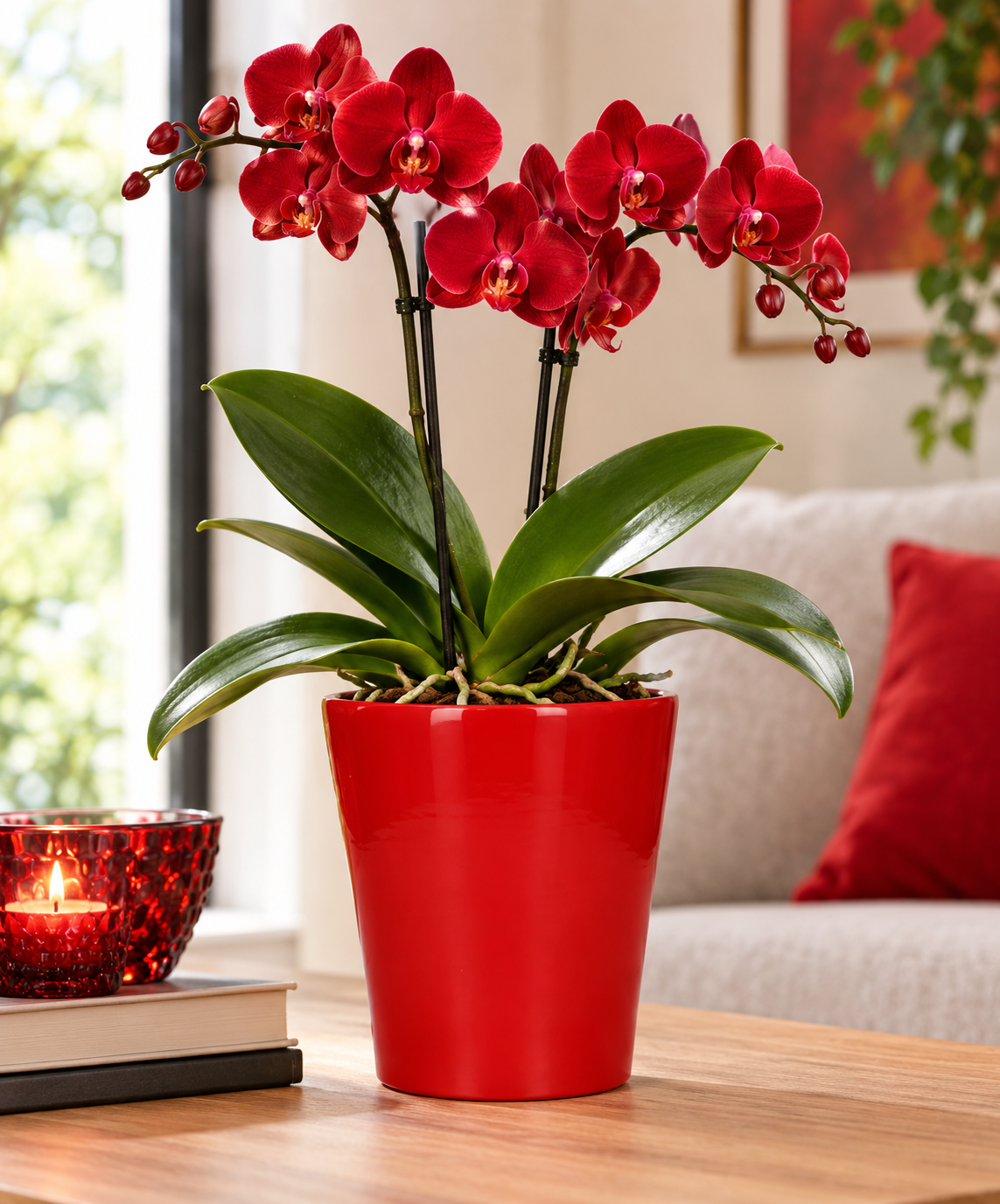 Keramik Orchidee Übertopf rot D13cm H14cm
