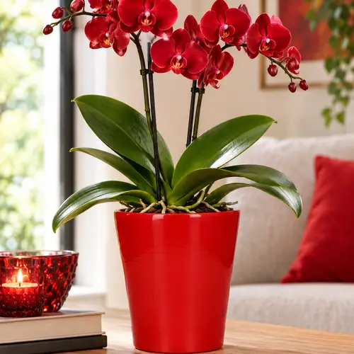 Keramik Orchidee Übertopf rot D13cm H14cm