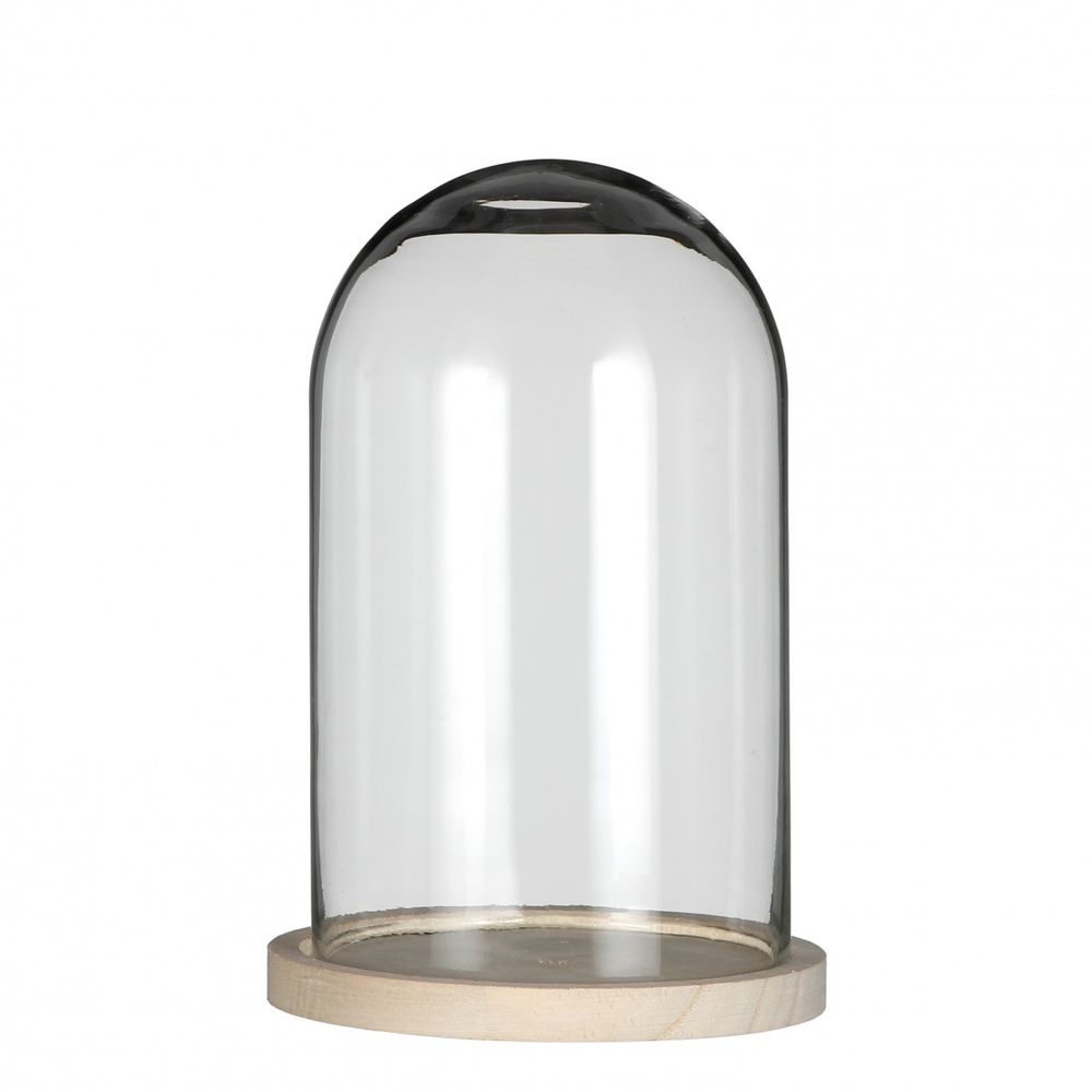 Glasglocke + Holz D14cm H21cm