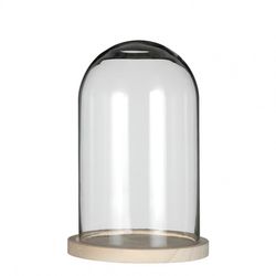 Glasglocke + Holz D14cm H21cm